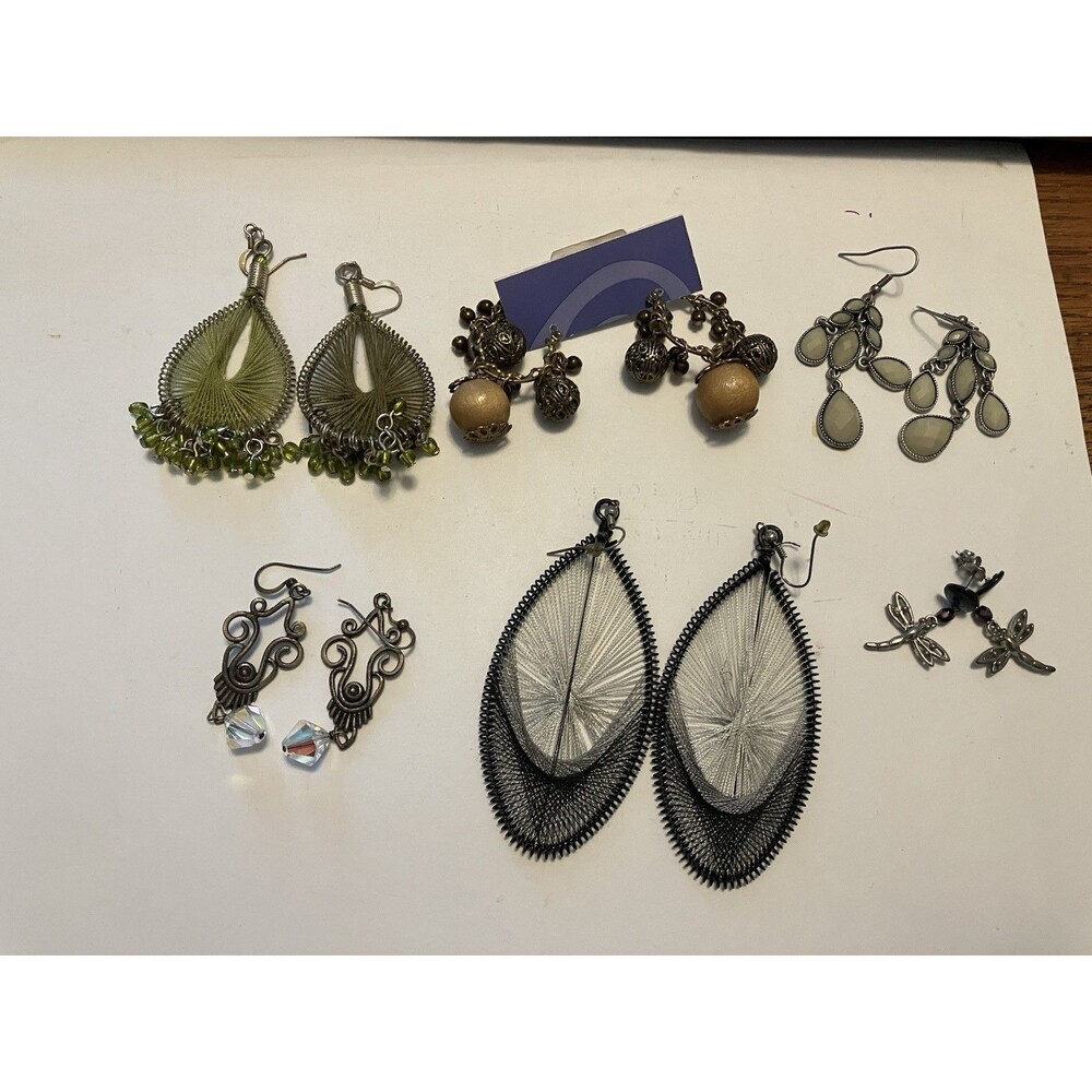 Boho Earrings lot of 6 String, Wire, Beads, Dragonfly, Chandelier styles